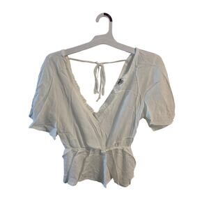 Women's White Lace Trim Chic V Neck Cropped Blouse Size Small